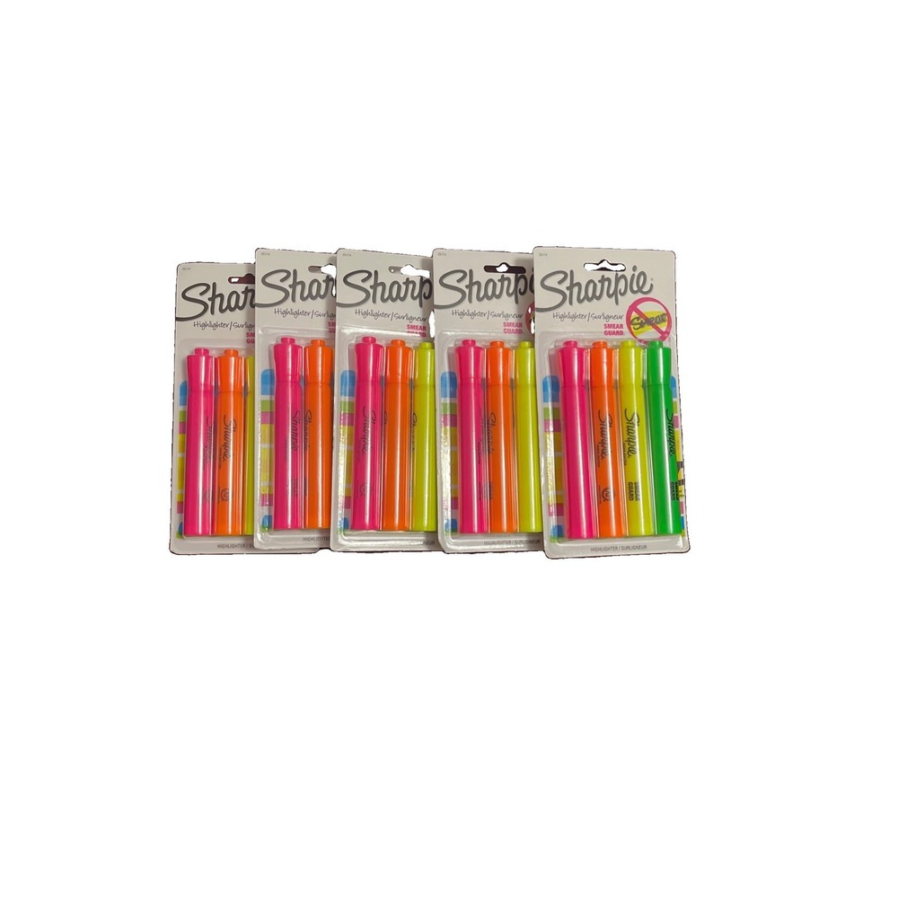 Lot Of 5 Sharpie Highlighters 4 Pk Fluorescent Pink Orange Yellow Green School